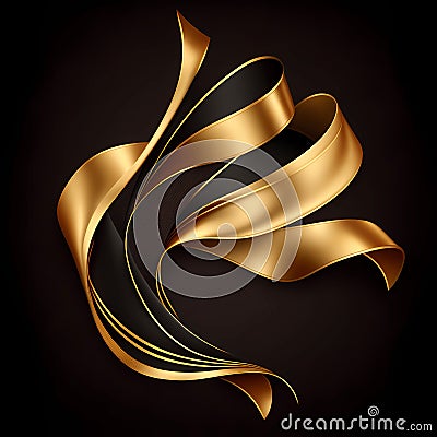 golden abstract curving ribbon on a black background Cartoon Illustration