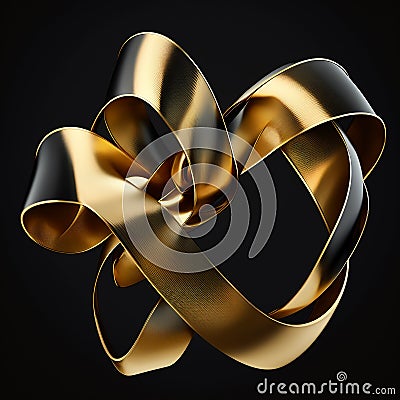 golden abstract curving ribbon on a black background Cartoon Illustration