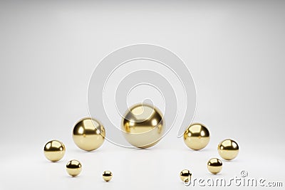 Golden abstract 3d render background. Computer generated minimalistic background with geometric shape balls, dark sphere Stock Photo