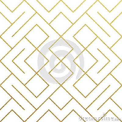 Golden abstract geometric pattern background with gold glitter texture. Vector seamless pattern or rhombus and metal line nodes me Vector Illustration