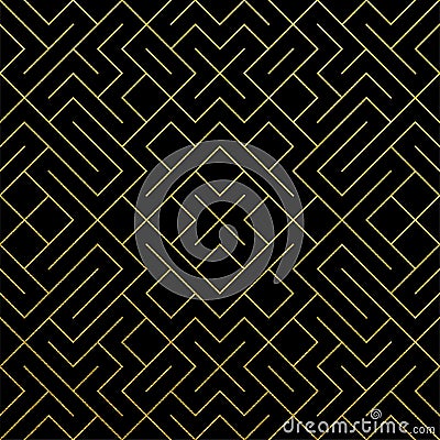 Golden abstract geometric pattern tile background with gold glittering mesh texture. Vector seamless pattern of rhombus and metal Vector Illustration