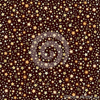 Golden abstract shining falling stars seamless texture brown background Vector Illustration