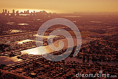 Aerial view of Miami in golden afternoon Stock Photo