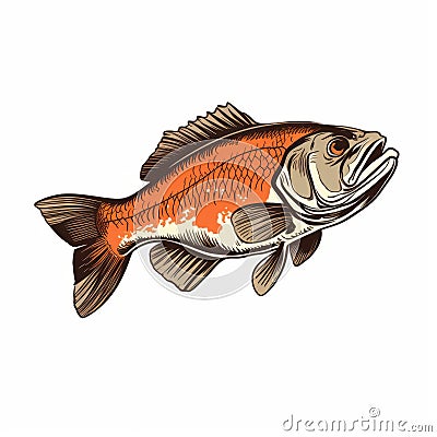 Golden Age Inspired Orange Bass Fish Illustration On White Background Cartoon Illustration