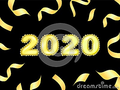 Golden air ballons in form of 2020 date. Vector illustration Cartoon Illustration