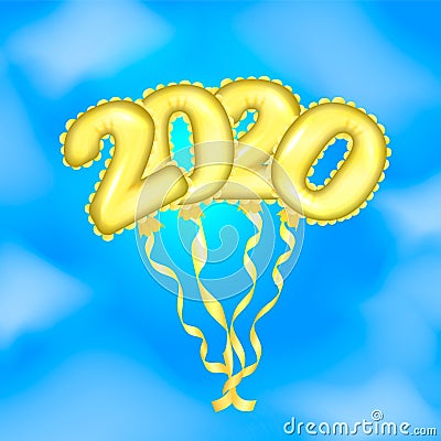 Golden air ballons in a form of 2020 date. Vector illustration Cartoon Illustration