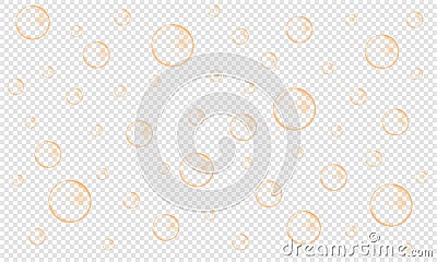 Golden air bubbles of champagne, prosecco, seltzer, soda, sparkling wine. Carbonated drink texture. Fizzing water Vector Illustration