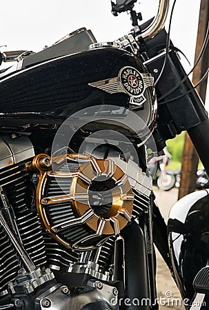 black Harley Davidson with a big air filter Editorial Stock Photo