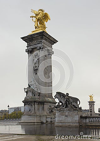 Golden Alexander the Third bridge, Paris Stock Photo
