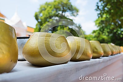 Golden alms bowl at Wat Phra Pathom Chedi Stock Photo