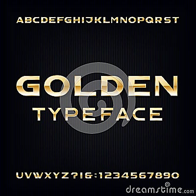 Golden Alphabet Vector Font. Modern metallic bold letters and numbers Vector Illustration