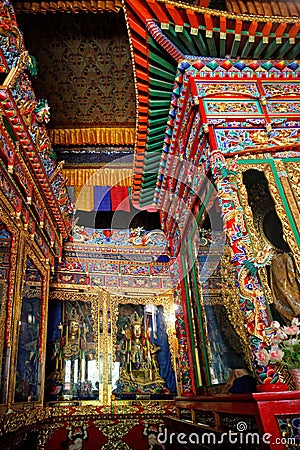 Golden altar in Buddhist temple Stock Photo