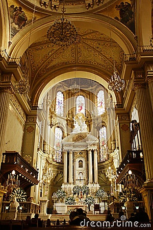 Golden Altar in Cathedral in Leon, Guanajuato. Vertical View Editorial Stock Photo