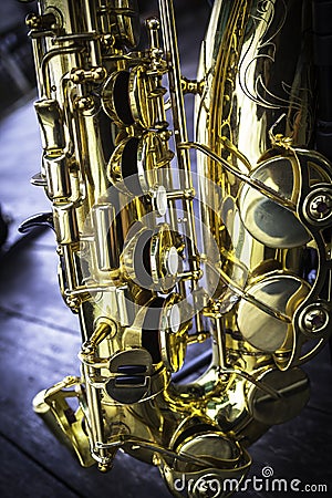 Golden alto saxophone closeup Stock Photo