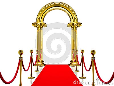 Golden ancient arch with Red Carpet Cartoon Illustration