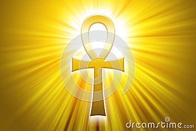 Golden Ankh with sunbeams Stock Photo