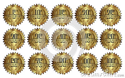 Golden Anniversary Seal Label Badge Set Vector Illustration