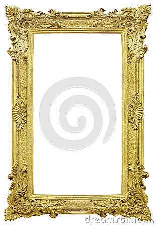 Golden antique frame isolated Stock Photo