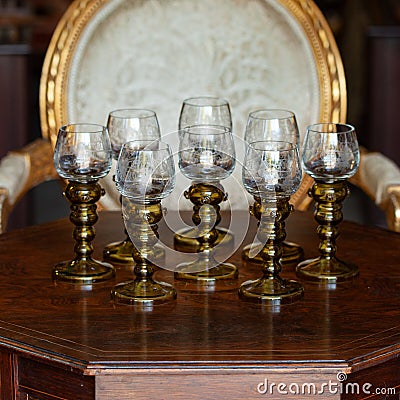 Golden antique goblet close-up. bohemian glass close upgolden antique goblet close-up. bohemian glass close up Stock Photo