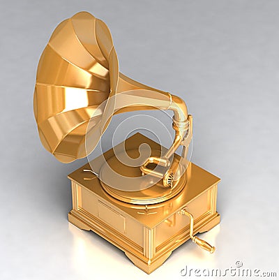 Golden Antique Gramophone 02 Stock Photo
