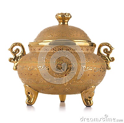 Golden Antique Porcelain Pot Stock Photo