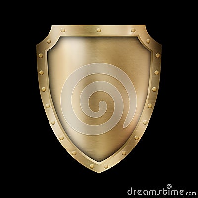 Golden antique shield with riveted border. Stock Photo