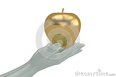 Golden apple in hands isolated on white background. 3D illustration Cartoon Illustration