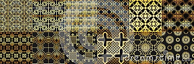 Golden arabic ornaments seamless pattern. Arabs fashion, geometric islamic ornament and gold ramadan frame patterns Vector Illustration