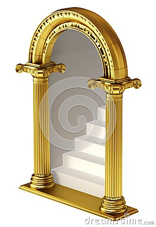 Golden arch with stairs. Stock Photo