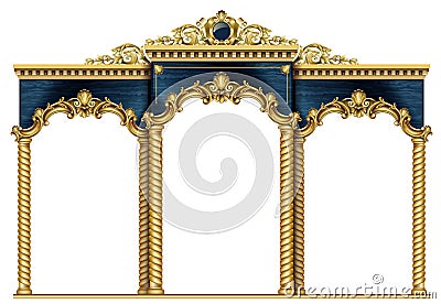 Golden arch portal Baroque blue gold arcade Vector Illustration