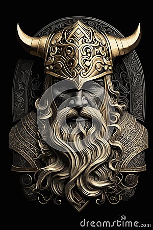 Golden armor Viking illustration premium vector warrior card styled decoration ornament Cartoon Illustration