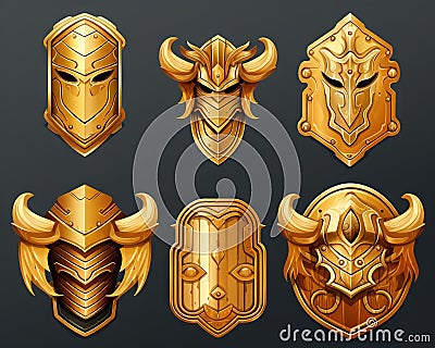 Golden armor Viking premium is a warrior card styled decoration ornament. Cartoon Illustration