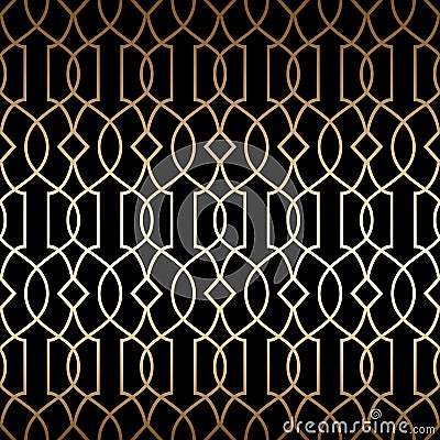 Golden art deco linear seamless pattern, black and gold colors Vector Illustration