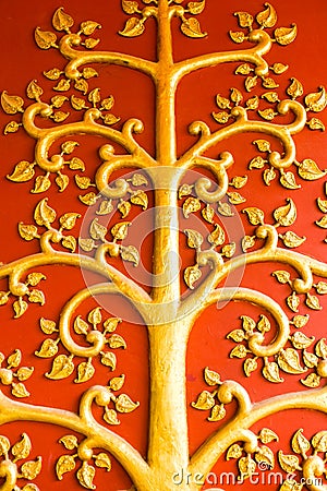 Golden artistic wall, Wat Khunaram Temple, Koh Samui, Thailand Stock Photo