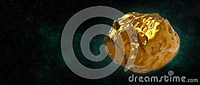 Golden Asteroid 16 Psyche in Space. Extremely detailed high resolution 3d illustration Stock Photo