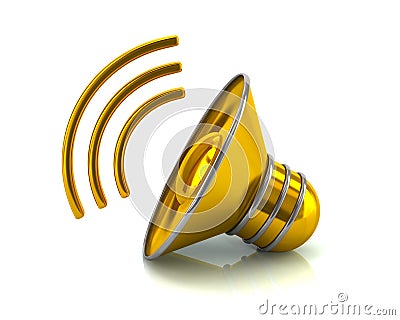 Golden audio speaker volume icon Cartoon Illustration