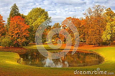 Golden autumn in Catherine park, Tsarskoye Selo Stock Photo