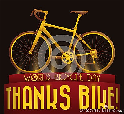 Golden Award with Bike and Grateful Sign for World Bicycle Day, Vector Illustration Vector Illustration