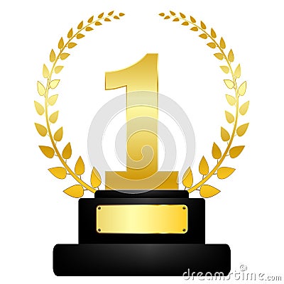 Golden award on pedestal, winner icon, success, reward Vector Illustration