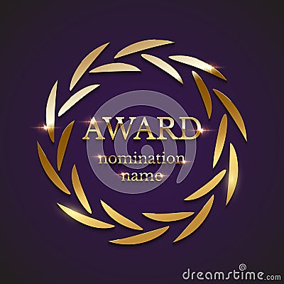 Golden award sign with circle laurel wreath isolated on purple background. Vector illustration. Vector Illustration