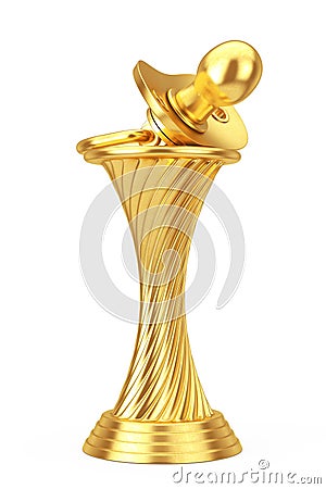 Golden Award Trophy Baby`s Dummy Pacifier. 3d Rendering Stock Photo