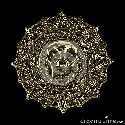 Golden aztec pirate coin Stock Photo