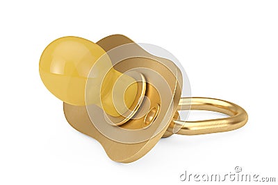 Golden Baby`s Dummy Pacifier. 3d Rendering Stock Photo