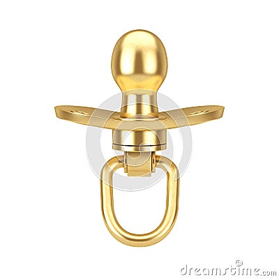 Golden Baby`s Dummy Pacifier. 3d Rendering Stock Photo