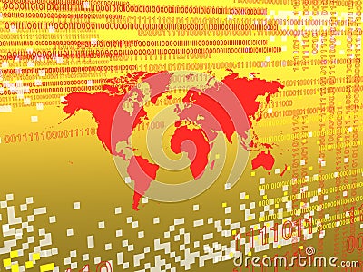 GOLDEN background with pixels AND RED WORLD MAP Stock Photo