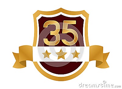 golden badge with number thirtyfive Vector Illustration