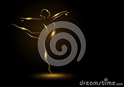 Golden ballerina on dark background Vector Illustration