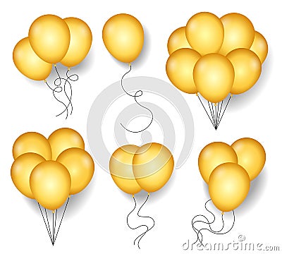 Golden ballons with rope cords Vector Illustration