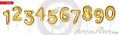 Golden balloons in the form of numbers from 0 to 9 Vector Illustration