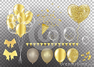 Golden balloons in the shape of a heart on a background the shape of a heart on a white background Vector Illustration